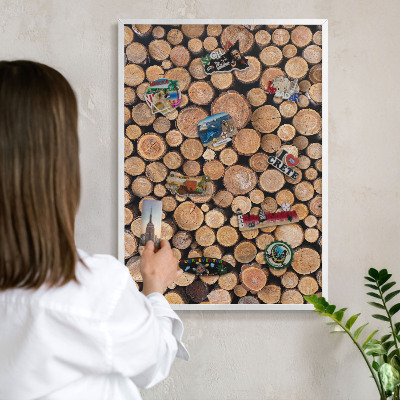 Panneau magnétique décoratif cadre noir Cercles en bois