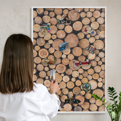 Panneau magnétique décoratif cadre noir Cercles en bois