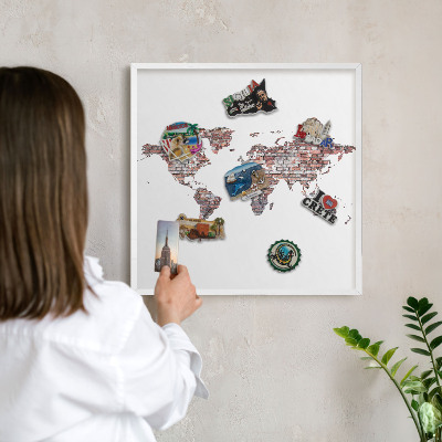 Tableau mural pour aimants dans un cadre noir Le monde de briques