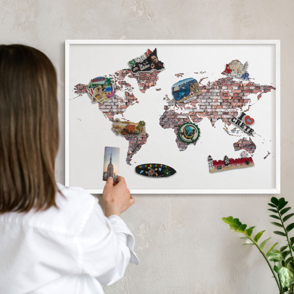 Tableau mural pour aimants dans un cadre noir Le monde de briques