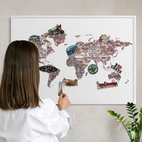 Tableau mural pour aimants dans un cadre noir Le monde de briques