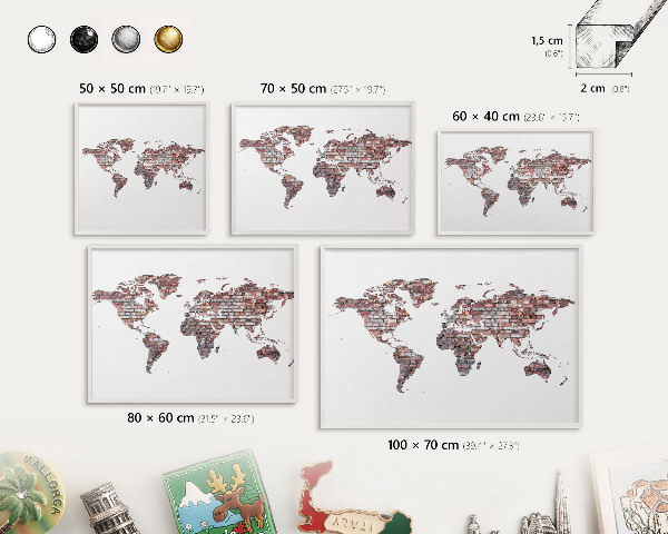 Tableau mural pour aimants dans un cadre noir Le monde de briques