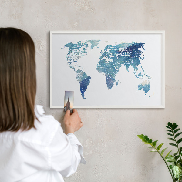 Tableau mural pour aimants dans un cadre noir Carte à l'aquarelle