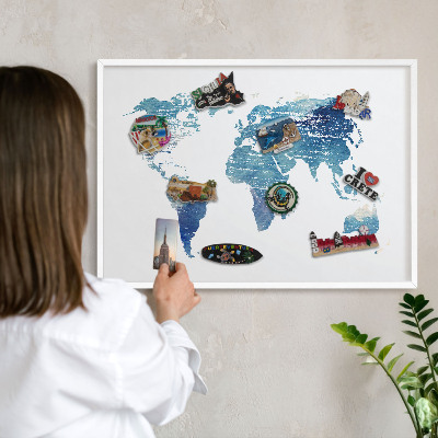 Tableau mural pour aimants dans un cadre noir Carte à l'aquarelle