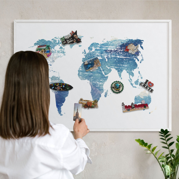 Tableau mural pour aimants dans un cadre noir Carte à l'aquarelle