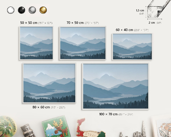 Tableau mural pour aimants dans un cadre noir Harmonie des montagnes