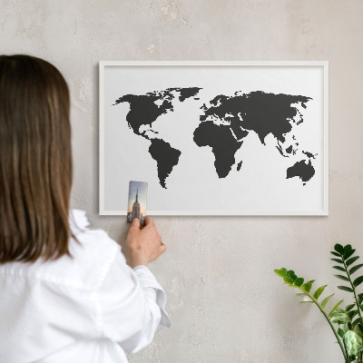Tableau mural pour aimants dans un cadre noir Carte du monde