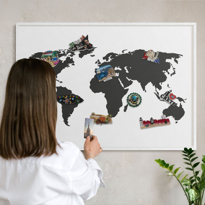 Tableau mural pour aimants dans un cadre noir Carte du monde