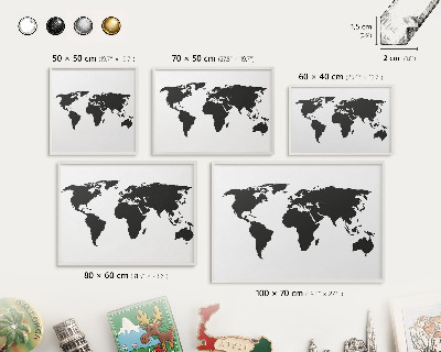 Tableau mural pour aimants dans un cadre noir Carte du monde