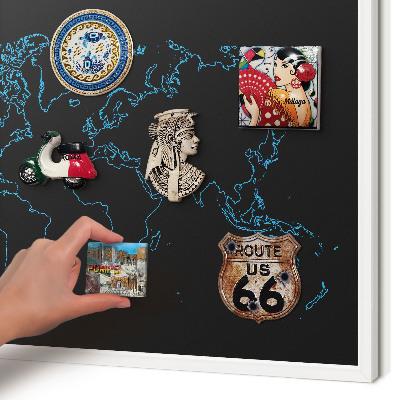 Panneau magnétique décoratif cadre noir Carte du monde