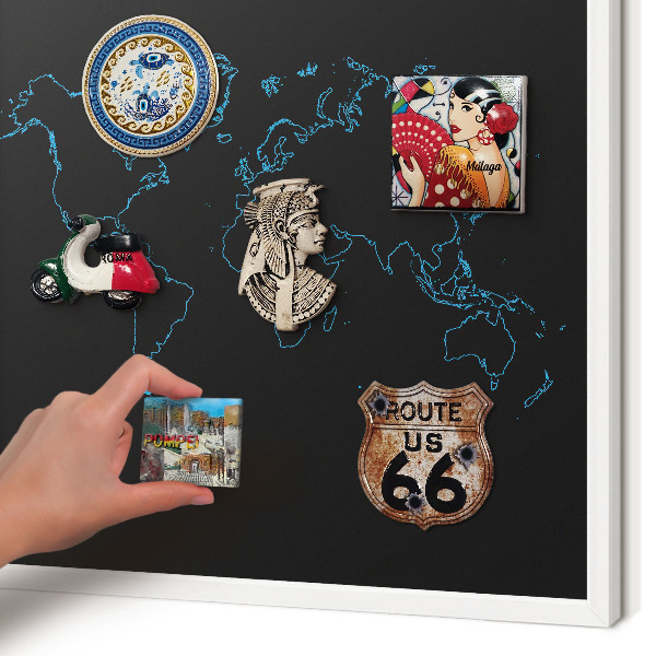 Panneau magnétique décoratif cadre noir Carte du monde