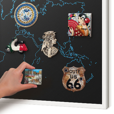 Panneau magnétique décoratif cadre noir Carte du monde
