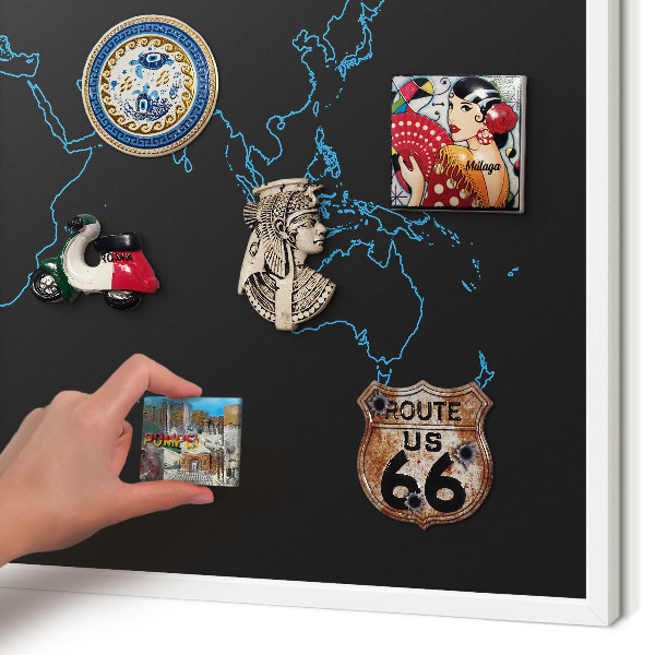 Panneau magnétique décoratif cadre noir Carte du monde
