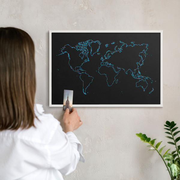 Panneau magnétique décoratif cadre noir Carte du monde