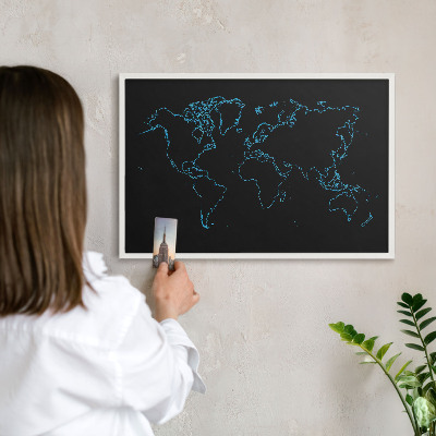 Panneau magnétique décoratif cadre noir Carte du monde