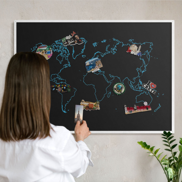 Panneau magnétique décoratif cadre noir Carte du monde