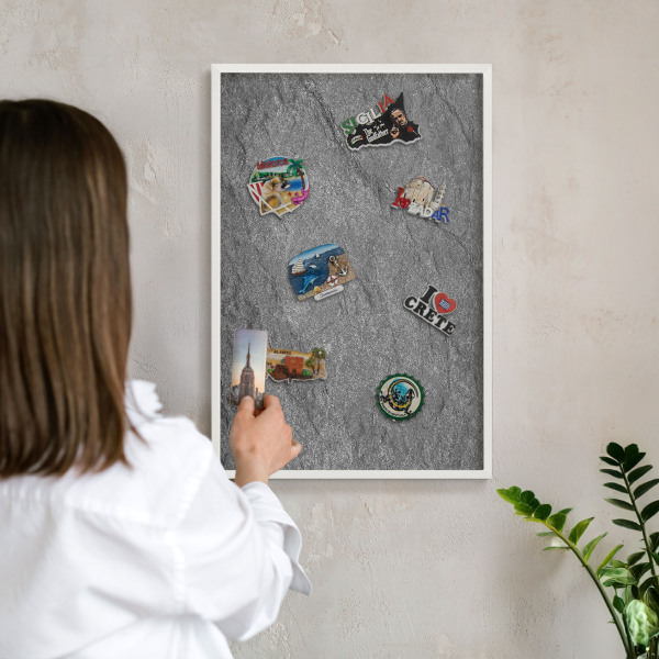 Tableau mural pour aimants dans un cadre noir Pierre grise