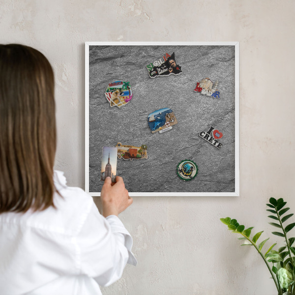 Tableau mural pour aimants dans un cadre noir Pierre grise