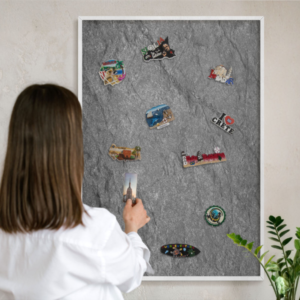 Tableau mural pour aimants dans un cadre noir Pierre grise