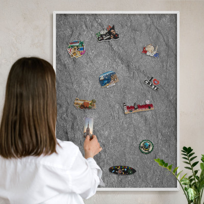 Tableau mural pour aimants dans un cadre noir Pierre grise