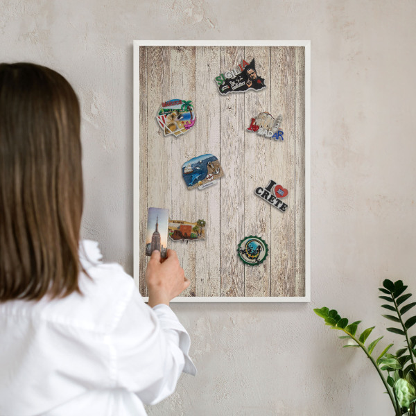 Tableau mural pour aimants dans un cadre noir Texture bois