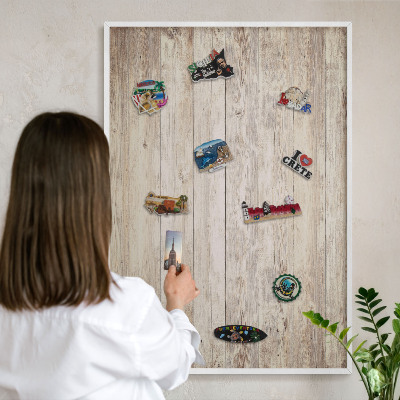 Tableau mural pour aimants dans un cadre noir Texture bois
