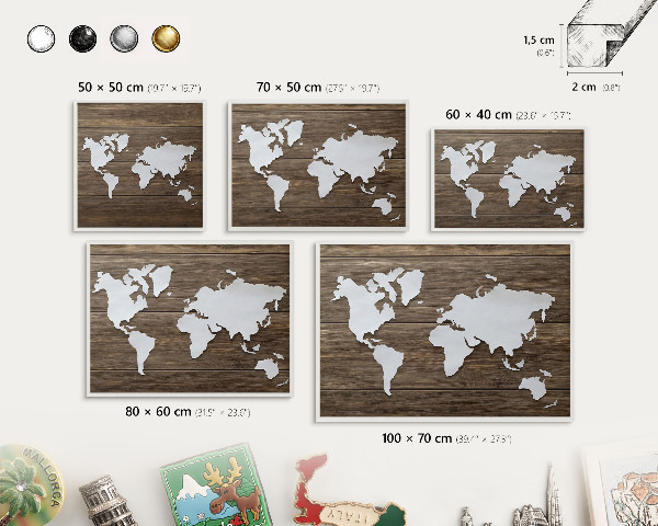 Tableau mural pour aimants dans un cadre noir Carte en bois
