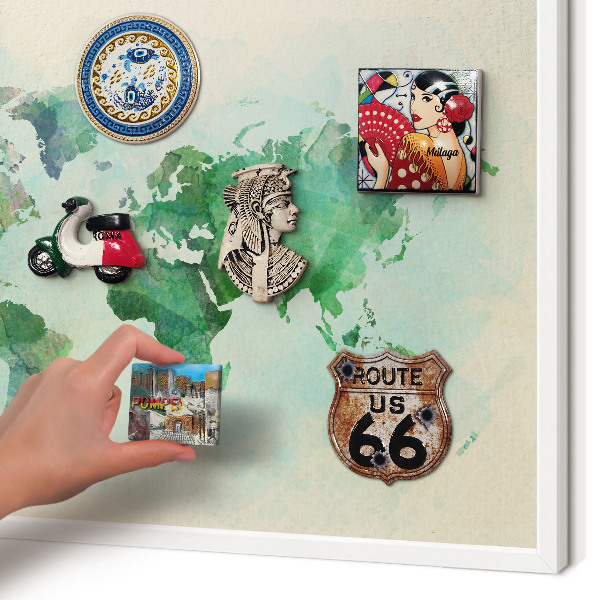 Panneau magnétique décoratif cadre noir Carte du monde