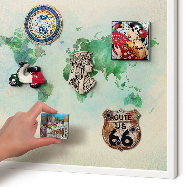 Panneau magnétique décoratif cadre noir Carte du monde