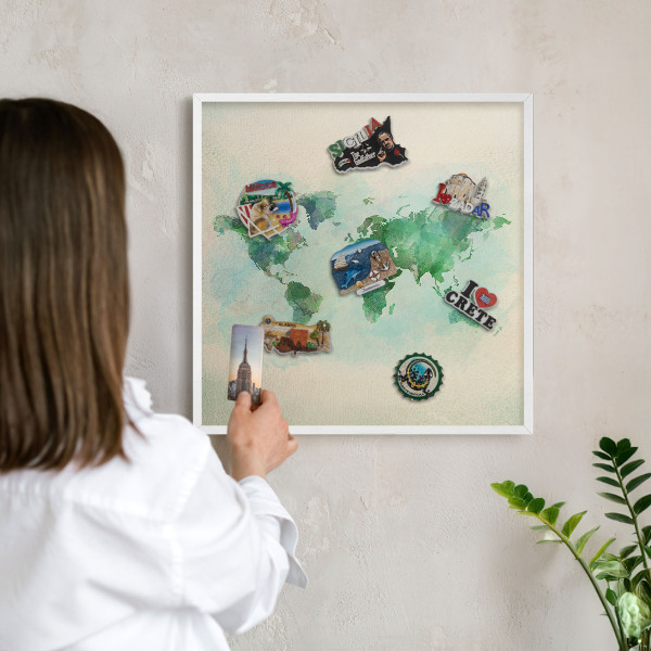 Panneau magnétique décoratif cadre noir Carte du monde