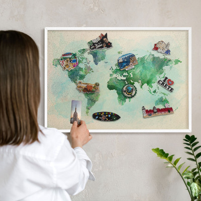 Panneau magnétique décoratif cadre noir Carte du monde
