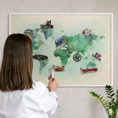 Panneau magnétique décoratif cadre noir Carte du monde