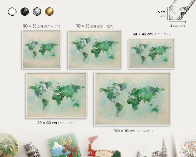 Panneau magnétique décoratif cadre noir Carte du monde
