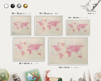 Tableau mural pour aimants dans un cadre noir Carte du monde