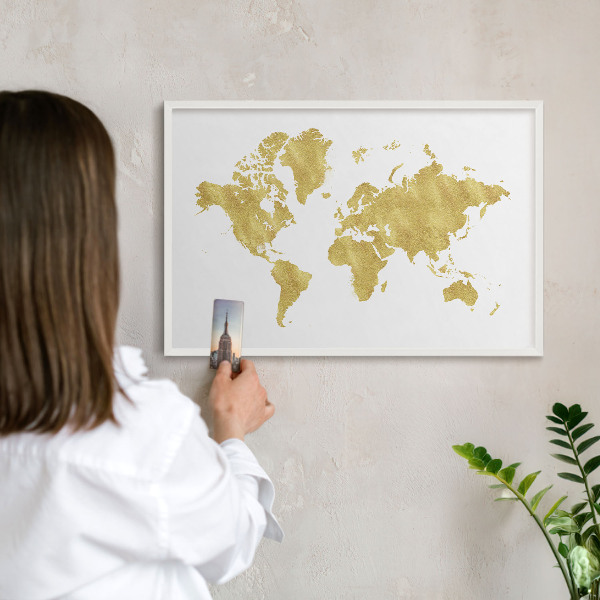 Panneau magnétique décoratif cadre noir Carte du monde