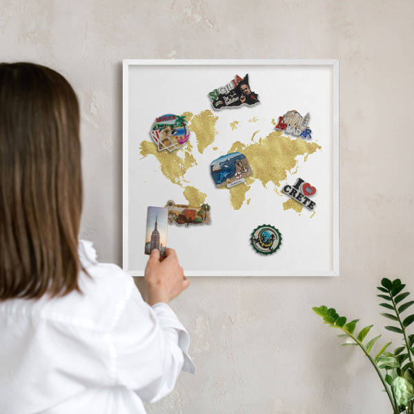 Panneau magnétique décoratif cadre noir Carte du monde
