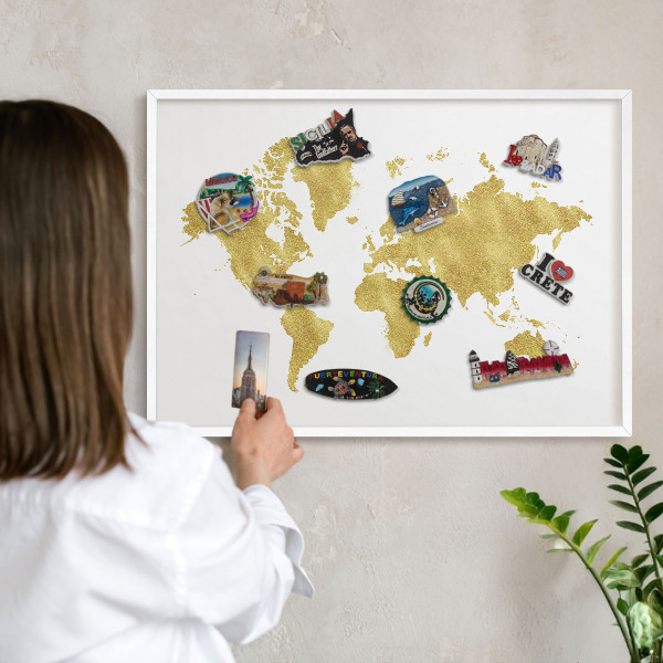 Panneau magnétique décoratif cadre noir Carte du monde