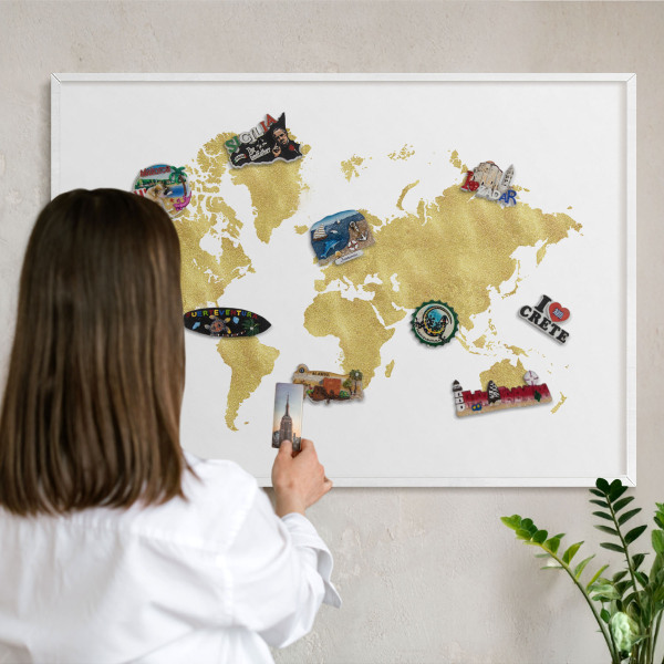 Panneau magnétique décoratif cadre noir Carte du monde