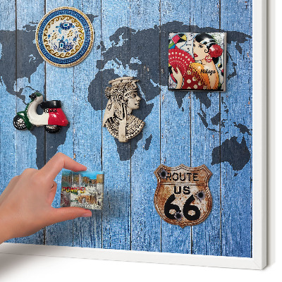 Tableau mural pour aimants dans un cadre noir Carte du monde