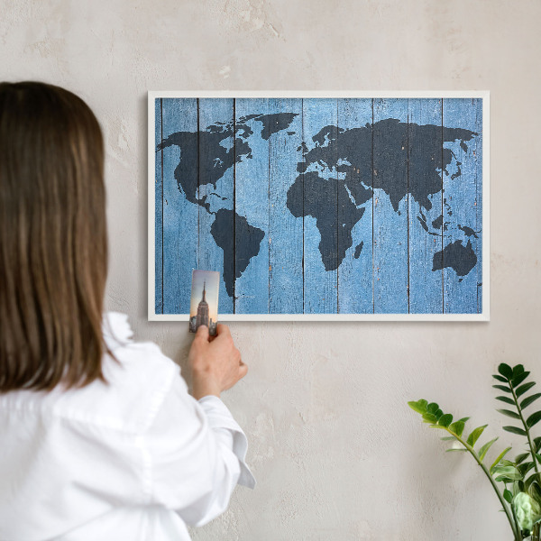 Tableau mural pour aimants dans un cadre noir Carte du monde