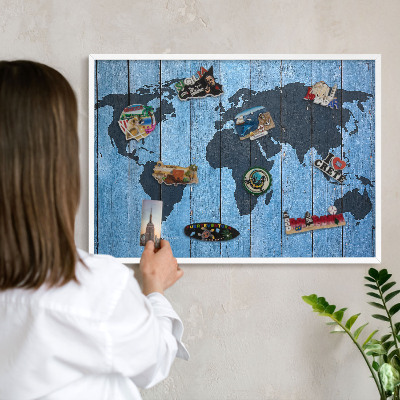 Tableau mural pour aimants dans un cadre noir Carte du monde