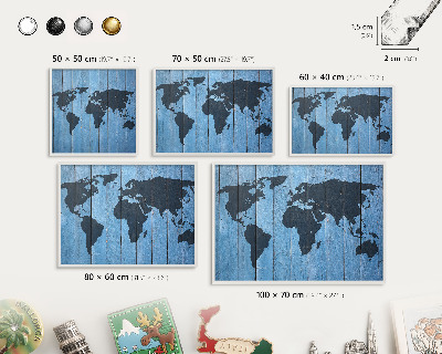 Tableau mural pour aimants dans un cadre noir Carte du monde