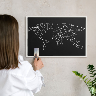 Tableau mural pour aimants dans un cadre noir Carte du monde