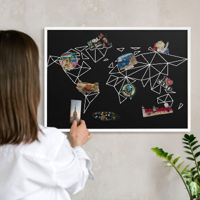 Tableau mural pour aimants dans un cadre noir Carte du monde