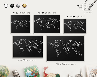 Tableau mural pour aimants dans un cadre noir Carte du monde