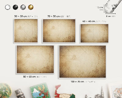 Tableau mural pour aimants dans un cadre noir Carte ancienne