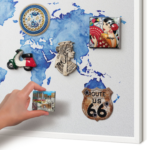 Tableau mural pour aimants dans un cadre noir Carte à l'aquarelle