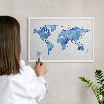 Tableau mural pour aimants dans un cadre noir Carte à l'aquarelle