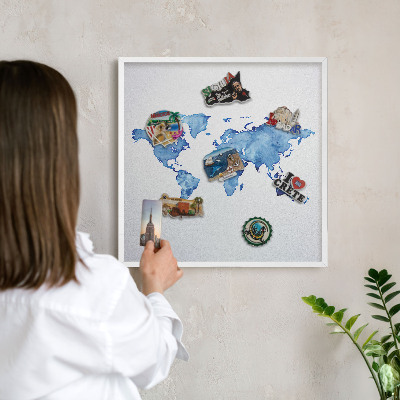 Tableau mural pour aimants dans un cadre noir Carte à l'aquarelle