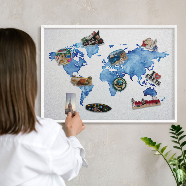 Tableau mural pour aimants dans un cadre noir Carte à l'aquarelle